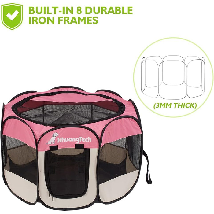 Дитячий манеж для тварин XhuangTech: Собаки, коти, цуценята, 80x80x58,4 см, м'яка тканина, портативний, складаний, для дому та вулиці, Рожевий та Бежевий