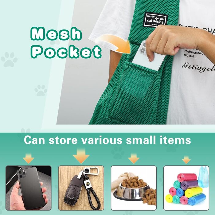 Переноска для собак Classycoo - дихаюча сітка, для котів та собак, з кишенею та страхувальним ремінцем, до 8 кг (М'ятно-зелений)