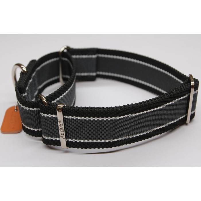 Нашийник для собак Martingale, 4 см, міцний нейлон 1600D, анти-вислизання, 3 кольори, для середніх та великих собак, розмір M, сіро-блакитний & чорний, обхват 36-53 см