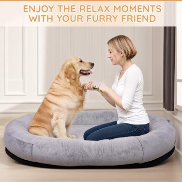 Крісло-мішок NESTROAD для собак та людей, 180x114x35 см, знімний чохол з штучного хутра, ковдра та подушка, сірий колір
