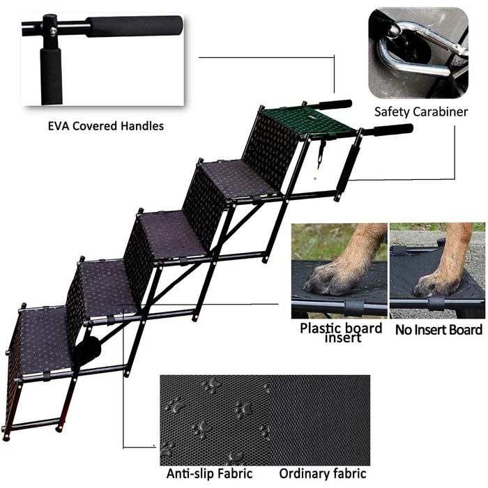 Східці для собак WUDLEP: металевий каркас, складаються, до 68 кг, 5 сходинок