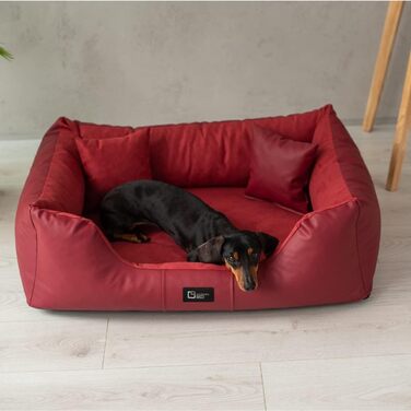 Ортопедичне ліжко для собак Eden, XL, червоне: м'яке, зносостійке, з еко-шкіри та акцентани, для зменшення болю