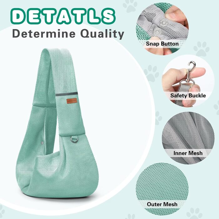 Переноска для собак Classycoo - дихаюча сітка, сумка для домашніх тварин, переноска для котів, з безпечною шнуркою, для тварин до 8 кг (М'ятно-зелений)