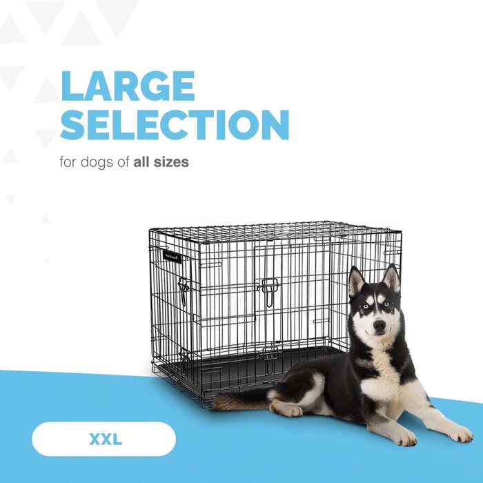 Клітка для собак XXL 122 см, металева, з 2 дверима, пластикова основа, чорна, для дресирування цуценят, переносна