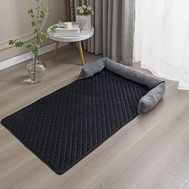 М'яке ліжко-матрац для собак і котів з велюру, антиковзаюче, миється, 75x120 см, сірий/чорний