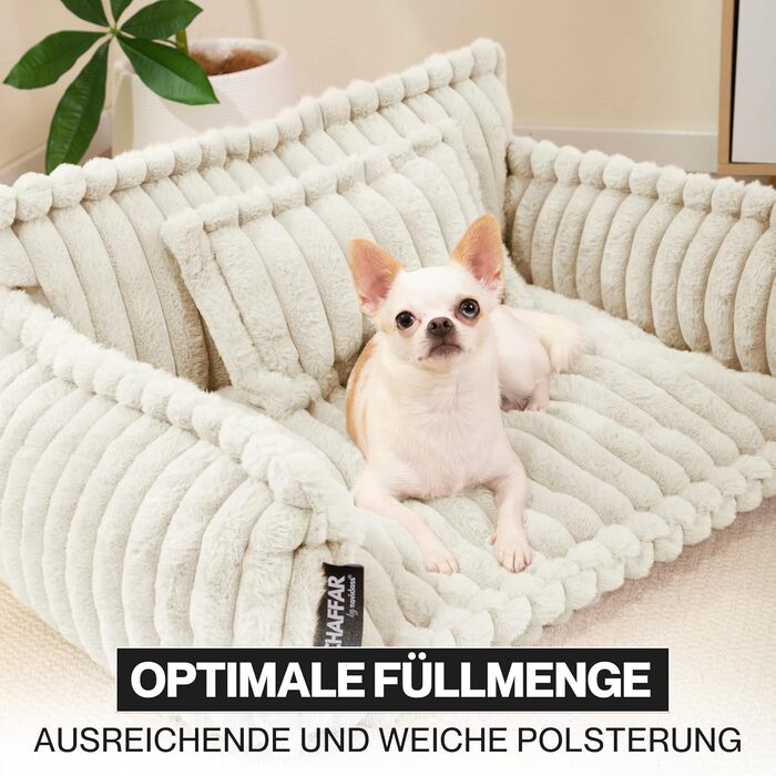 Крісло-лежанка для тварин Noviclass® Chaffar | Софа для котів та собак | Ортопедичний матрац | Сучасний стиль, Cord-дизайн, кремовий, розмір M (80 см)