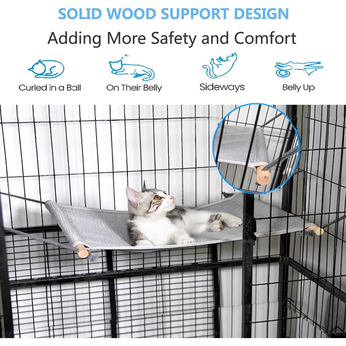 Підвісна лежанка для котів 58,4 x 39,4 см - м'яка, дихаюча, з дерев'яною підтримкою, для більшості порід