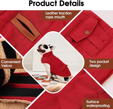 Зимовий теплий одяг для собак: куртка з флісу, підходить для чихуахуа, такс, червона, розмір S