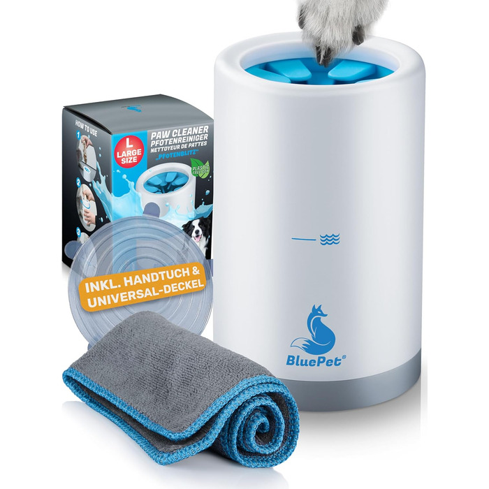 BluePet Очищувач лап для собак: видаляє бруд та сміття з лап | З мікрофібровою рукавичкою | PfotenBlitz L (10-25 кг)