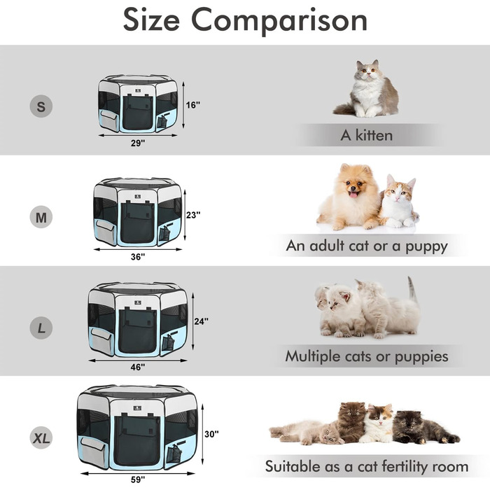 X-ZONE PET переносний складаний вольєр для собак і котів, 600D оксфорд, знімна кришка на блискавці, для дому та вулиці