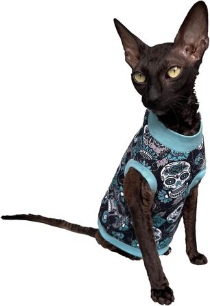 Футболка Kotomoda Sphynx з принтом черепа (синій, XS) для безшерстих котів