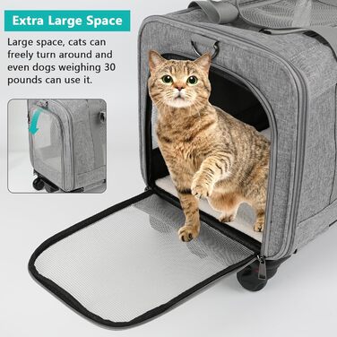 Транспортний бокс для котів Transportbox Katze, переносний трюм для собак та котів з телескопічною ручкою, сумка-переноска на колесах, портативний трюм для малих та середніх тварин (темно-сірий)