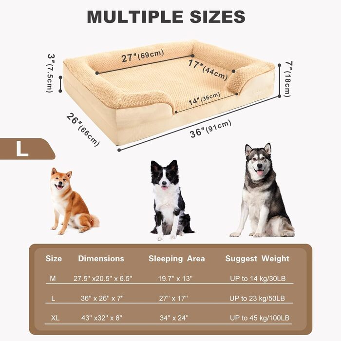 Ортопедичне ліжко для собак Joyelf, велике, вологостійке, знімний чохол, неслизьке дно, 90x66x18 см, хакі