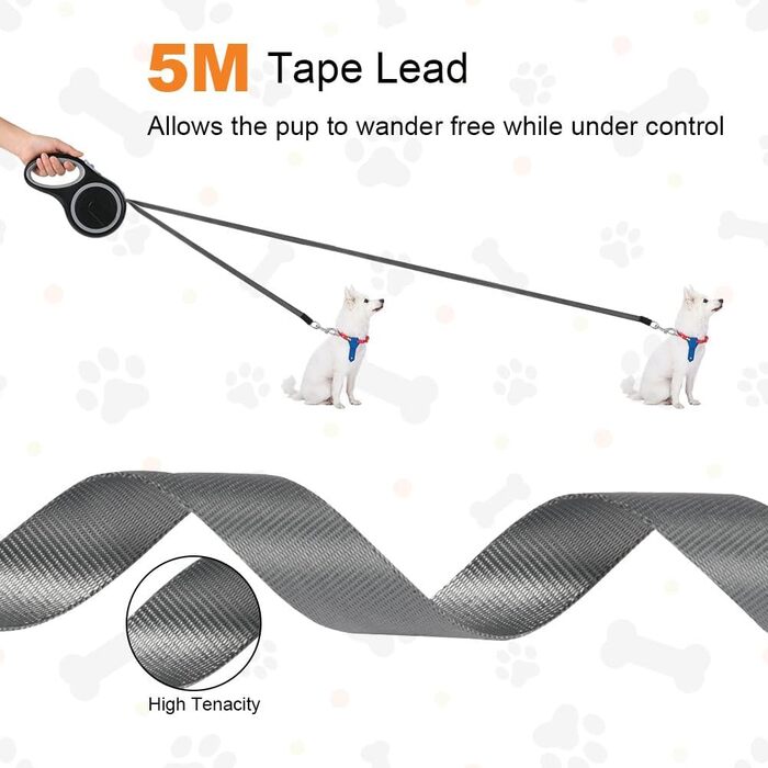 Рулетка для собак Aomig: витягувана повідка з антиковзним руків'ям, 5м, до 50кг