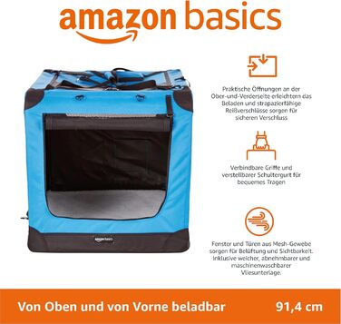 Amazon Basics переноска для собак, складна м'яка, синя, 91x59x74 см