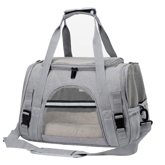 Транспортна переноска для тварин, переноска для кота, переноска для собак, підходить для маленьких собак, котів, кошенят, цуценят, зручний ремінь, регульований плечовий ремінь, для подорожей та прогулянок (Сірий)