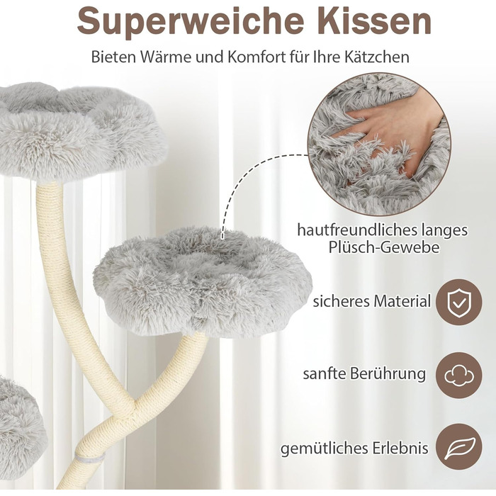 Дерев'яна кігтеточка для котів COSTWAY 165 см з 4 лежаками, будиночком та сизалевими стовпчиками, велика, з металевим каркасом, сіра