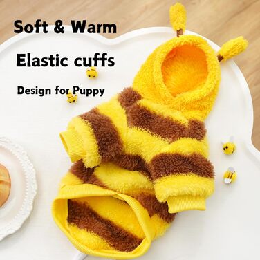 Теплий зимовий одяг для собак: светр з капюшоном, костюм, теплий фліс з кільцем D, розмір L, жовта бджола