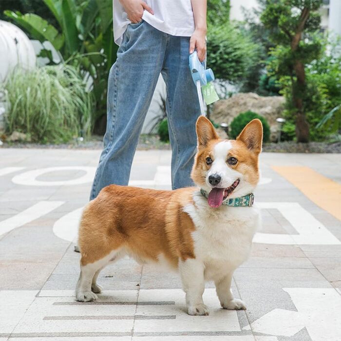 Висувна поводок для собак з LED, зручний руків'я, тримач для відходів, для собак до 25 кг, блакитний