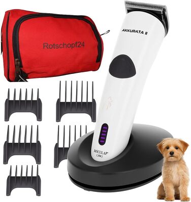 Машинка для стрижки собак Rotschopf24 Aesculap Akkurata 2 GT407. Безшумна, легка, акумулятор/мережа, 3 швидкості, титановий ніж, сумка Rotschopf24. Зроблено в Німеччині