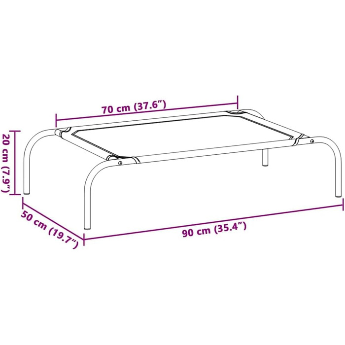 Підвищене ліжко для собак VidaXL 110x65x20 см, Textilene та сталь. Ліжко, диван, лежанка для собак, лежанка для домашніх тварин, місце для сну собак, Outdoor ліжко для собак (90 x 50 см, сірий)