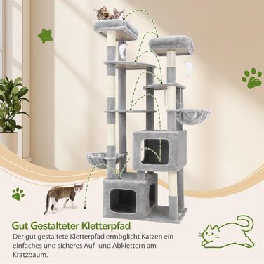 Драбина для котів Globlazer XXL, 189 см, сірий, з великою печерею та платформами