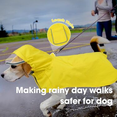 Жовтий дощовик для собак M, водонепроникний дощовик з капюшоном, світловідбиваючі елементи, регульований, з петельками для ніг та отвором для повідка, для собак маленьких, середніх та великих порід