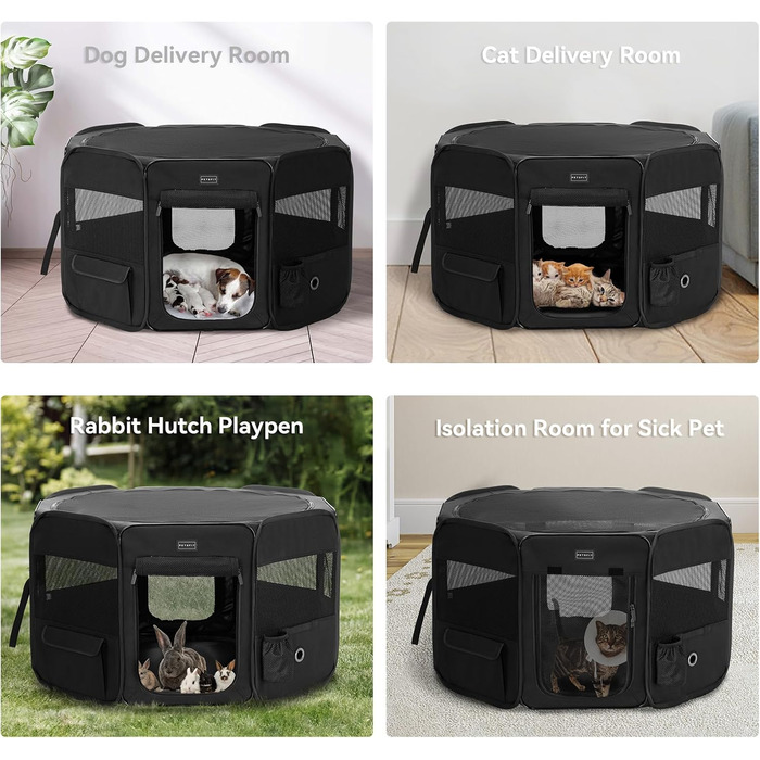 Складаний вольєр для цуценят Petsfit M чорний, знімний верх і низ, поп-ап вигул для собак, котів, кроликів, із блискавкою