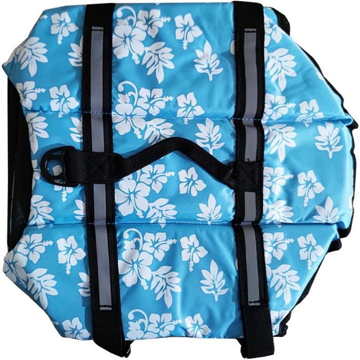 Жилет для собак Snik-S з світловідбиваючими смугами та регульованим поясом, плавальна куртка для собак з короткою мордою (Мопс, Бульдог, Пудель), розмір L, квітковий принт, блакитний колір