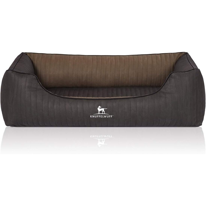 Ортопедичне собаче ліжко Knuffelwuff Outback XXL з лазерного стеганого штучного шкіряного покриття, 120 x 85 см - знімний чохол - легко мити - для великих, середніх та маленьких собак (Чорний/Бежевий, L 120 x W 85 x H 25 см)