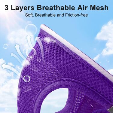 Світлодіодне шлейка для собак Feycig з підзарядкою, світловідбиваюча та світлочутлива для цуценят та собак середніх розмірів, дихаюча шлейка (фіолетовий, L)