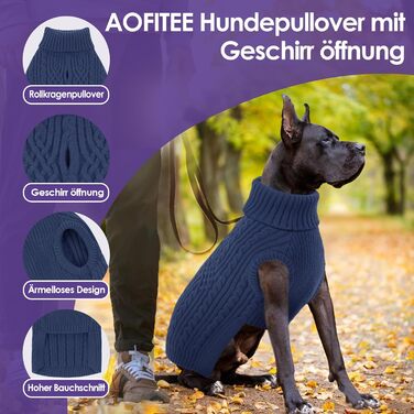 Теплий пуловер для собак AOFITEE для дрібних порід, текі, з коміром-горловиною, зимовий, блакитний (S)