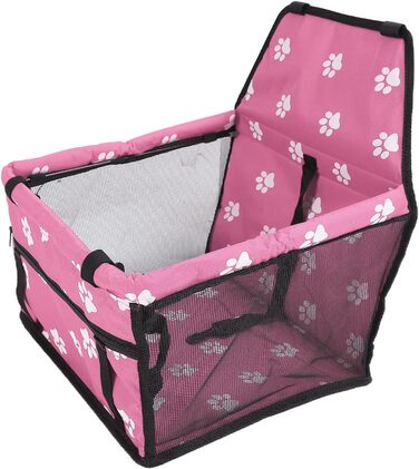 Транспортувальна сумка для тварин з принтом лап, складана переноска для собак з тканини, миється, з ременями безпеки та підпоркою - Комфортна та безпечна для авто та подорожей (Сіра підпорка з лапами, рожева підпорка з лапами)