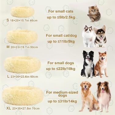 М'яке ліжко для собак та котів середніх та великих порід, 70 см, світло-бежеве, 50x50x20 см