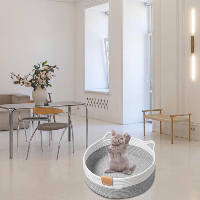 Квіткове ліжко для кота, 50 см, плетений кошик, зручне, міцне, сірого кольору (S, світло-сірий)