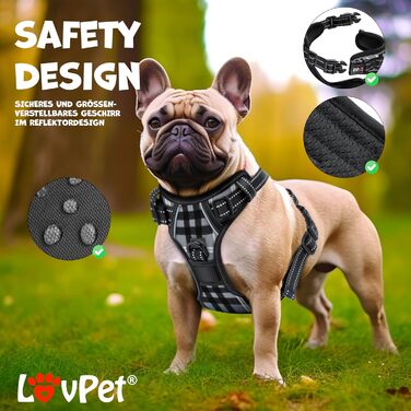 LOVPET® Безудушне шлея для малих собак і цуценят, антрацит S, регульована, дихаюча, з ручкою та світловідбивачем, мішечок у комплекті