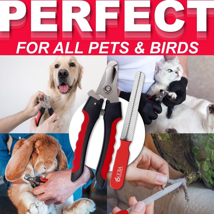 Кліпер для нігтів собак OCBA з захистом від перерізання та пилочкою, професійний, для всіх порід, також для котів та кроликів, червоний/чорний, маленький
