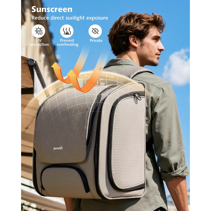 Пекют Рюкзак-переноска для кота з віконцем-бульбашкою, великий (32x26x42 см, хакі)