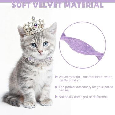 Нашийник для котів ExPawlorer з дзвіночком та стразами, на м'якому оксамиті, регульований, безпечний, для котів та маленьких собак, 2 шт., 9'-12' (Синій та фіолетовий)