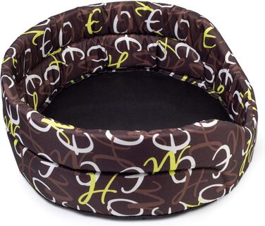 Крісло-ліжко для собак середніх порід | Овальне м'яке ліжко для собак | Зносостійке ліжко з подушкою | Кошик для собак | Можливість прання | Поліестер | Розмір L (57x52 см) | Колір: Коричневий з візерунком