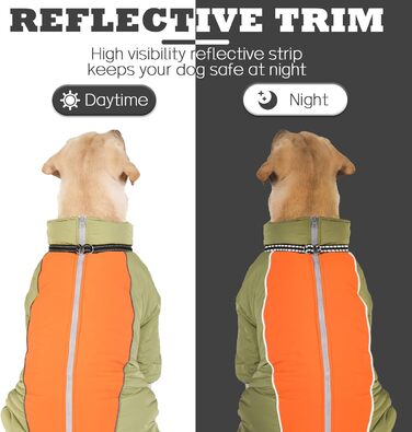 Зимовий теплий костюм для собак, світло-зелений, розмір 18. Вітронепроникна куртка для собак з блискавкою та кільцем, з відбиваючими елементами.