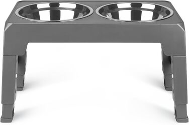 Підвищена годівниця для собак та котів з нержавіючої сталі, 2х1.8L, регульована висота, антиковзаюча, сіра (44x24x8 см)