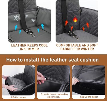 Автокрісло для собак: зручне автокрісло з меморі-піни для малих та середніх собак, з ременями безпеки, антиковзаючою основою та можливістю прання. Чорний та сірий колір.