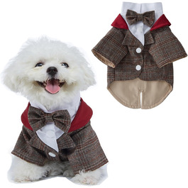 Елегантний костюм для собак: смокінг для маленьких та середніх собак, коричневий, з краваткою, для вечірки, дня народження, фестивалю, розмір S (довжина спини 24 см)
