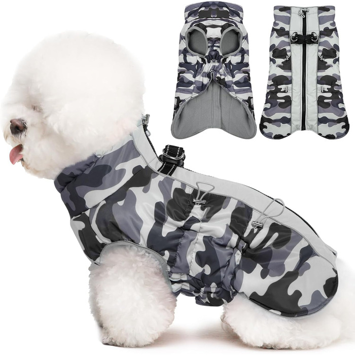 Теплий зимовий одяг для собак - теплий мантель для маленьких собак, тепла куртка для собак, флісова підкладка, отвори для повірця, мантель для собак, підходить для шнауцерів, колір: абрикосовий, розмір S, сірий