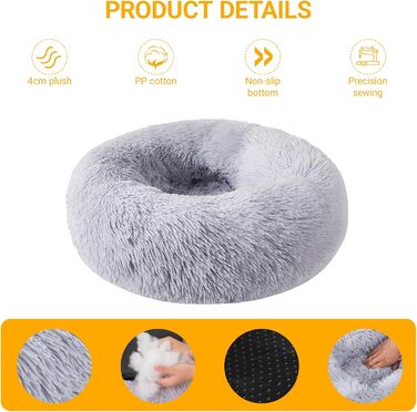 М'яке ліжко для собак середнього та маленького розміру, котяче ліжко, круглий килимок для собак, знімний та пральний килимок для собак, діаметр 50 см, довгий плюш, неслизьке ліжко для собак, диван для собак з високим бортиком, сірий колір