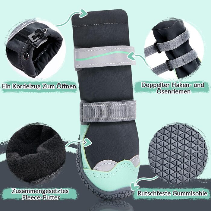 Чоботи для собак SlowTon - Водонепроникні зимові чоботи для собак, теплі снігоступи з неслизькою гумовою підошвою та світловідбиваючими смугами для собак маленьких та великих порід, розмір 5 (зелений)