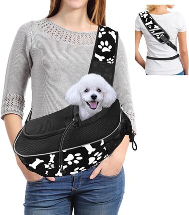 Трапельник для собак та котів, чорний, з регульованим ремінцем, для тварин до 5 кг, принт 'Лапи та кістки'