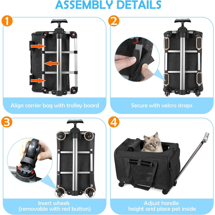 Переноска для тварин ALLSOPETS з колесами для котів та собак, сіра, для подорожей літаком