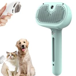 3-в-1 щітка для грумінгу тварин з парою та спреєм, для котів та інших домашніх улюбленців, видаляє відмерле волосся, самоочищення, вирівнювання (зелена)